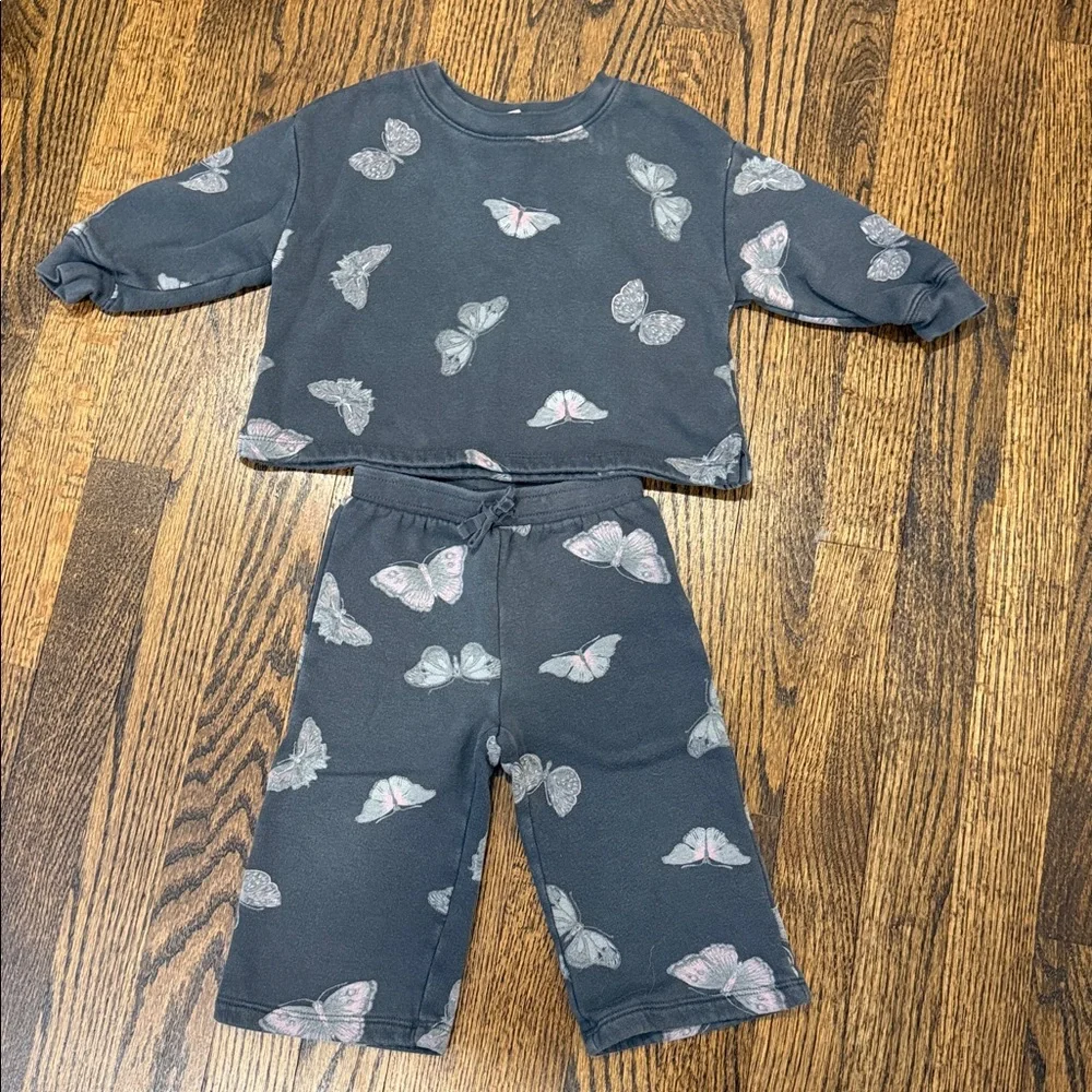 GAP Gray Butterfly Print Kids Matching Set 12-18 Months